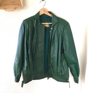 VINTAGE Leather Green Jacket Suede 80s